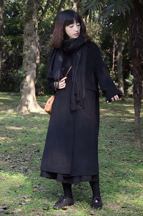 黑色雙面羊絨大衣|大衣|羊毛+羊絨|獨立品牌|Sora-70 第10張的照片