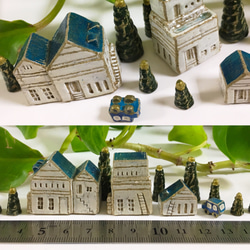 《受注後制作》プールのある青い波色の3つの家と流れ星の木 5枚目の画像