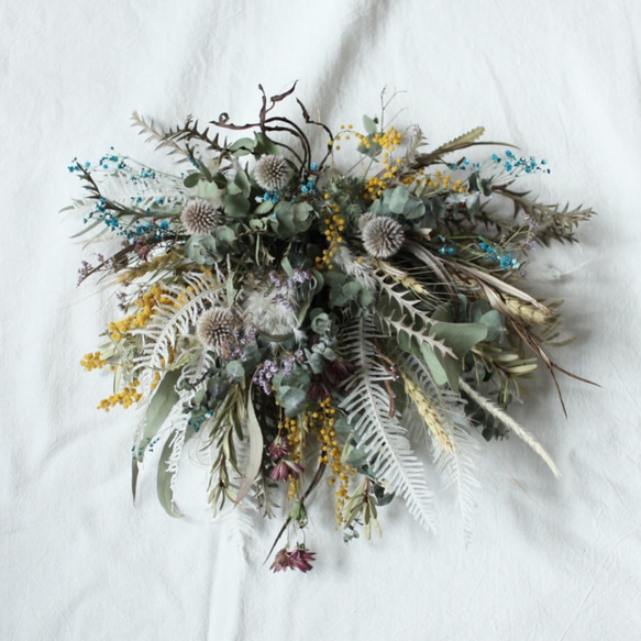 ドライフラワータペストリー】壁掛け、かすみ草、ユーカリ、父の日