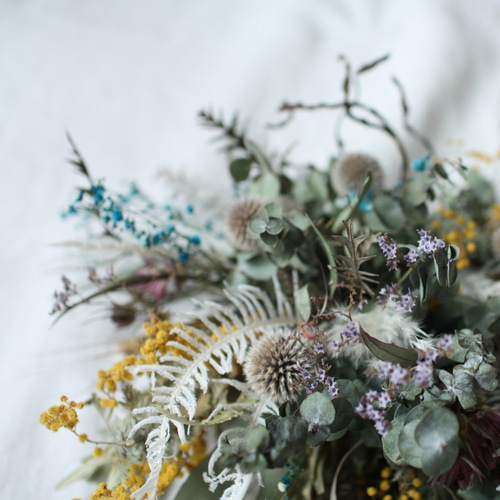 ドライフラワータペストリー】壁掛け、かすみ草、ユーカリ、父の日