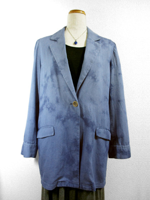 デニムジャケット（ムラ絞り染・青色濃淡） 1枚目の画像