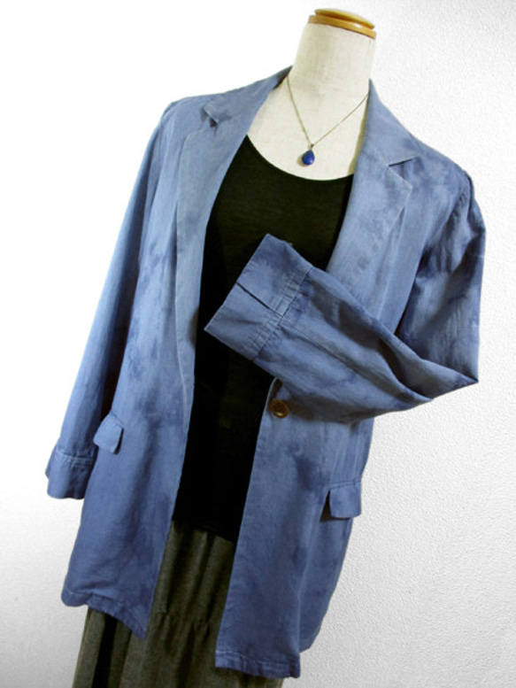 デニムジャケット（ムラ絞り染・青色濃淡） 4枚目の画像