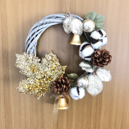 クリスマスリース ホワイト ゴールド 雪だるま❣️節々❣️ クリスマスリース ホワイト ゴールド 雪だるま❣️節々様専用