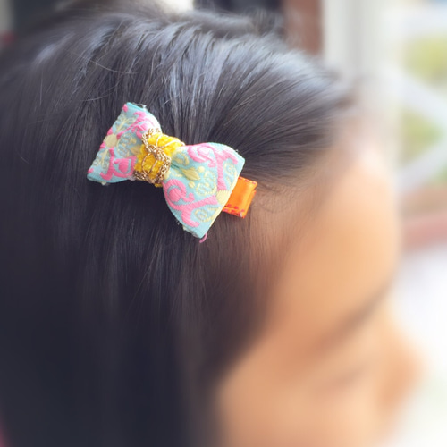 ビンテージ輸入リボン！バレッタとミニヘアクリップセット 爽やかな 
