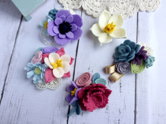 ブローチかヘアゴムが選べる！】フェルトフラワーアレンジ ブローチ