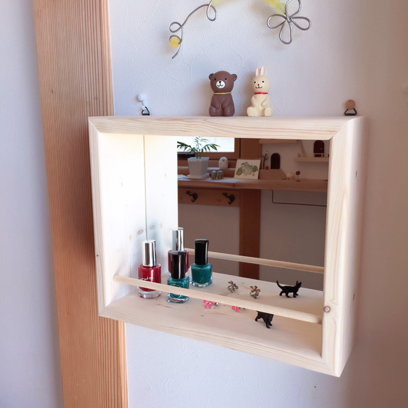 【 鏡 】  可愛い 箱型の木製鏡　《 北欧木工雑貨 》 4枚目の画像