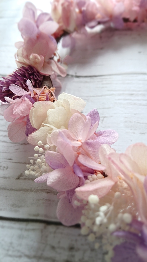 お子様用花かんむり〈薄紫&淡いピンク〉お誕生日・リングガール 2枚目の画像