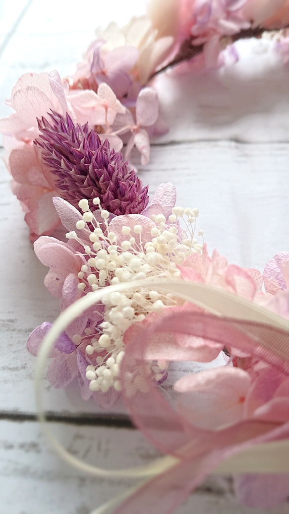 お子様用花かんむり〈薄紫&淡いピンク〉お誕生日・リングガール 3枚目の画像