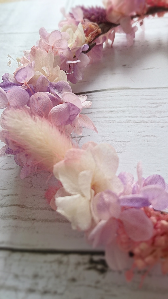 お子様用花かんむり〈薄紫&淡いピンク〉お誕生日・リングガール 4枚目の画像