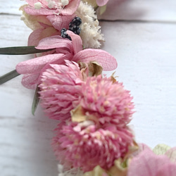お子様用花かんむり〈モーヴピンク&千日紅〉お誕生日・リングガール 3枚目の画像