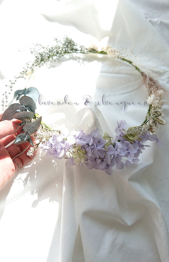 花冠 < ラベンダー&シルバーグリーン > 花嫁花かんむり・ヘッドドレス 1枚目の画像