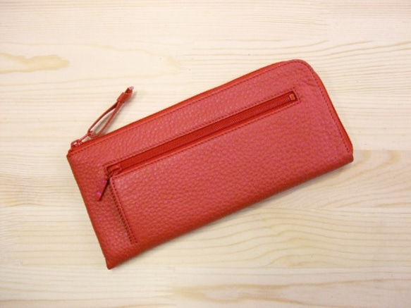 フラット札入れ　長財布　本革　赤 1枚目の画像