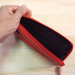 フラット札入れ　長財布　本革　赤 2枚目の画像