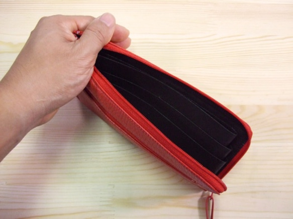 フラット札入れ　長財布　本革　赤 2枚目の画像