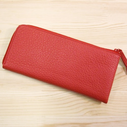 フラット札入れ　長財布　本革　赤 3枚目の画像