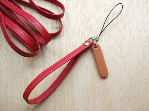 プレートストラップ　本革　レッド 1枚目の画像
