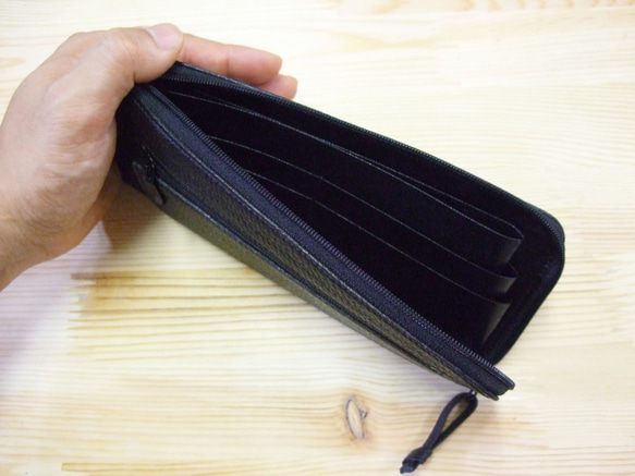 フラット札入れ　長財布　本革　黒 2枚目の画像