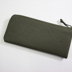 フラット札入れ　長財布　本革　カーキ 3枚目の画像