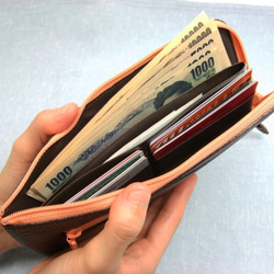 フラット札入れ　長財布　本革　カーキ 4枚目の画像