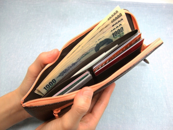 フラット札入れ　長財布　本革　カーキ 4枚目の画像