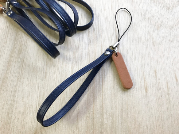 プレートストラップ　本革　ネイビー 1枚目の画像