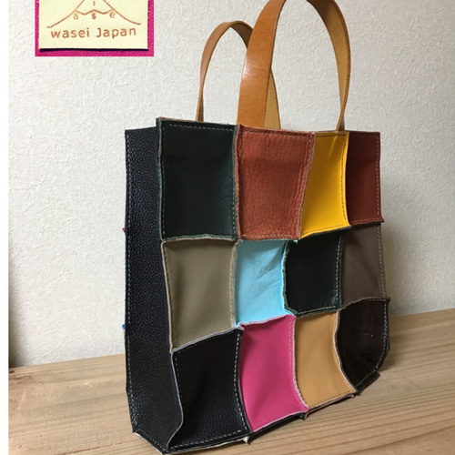 レザー トートバッグ パッチワーク 総手縫い トートバッグ wasei レザー トートバッグ パッチワーク 総手縫い トートバッグ wasei