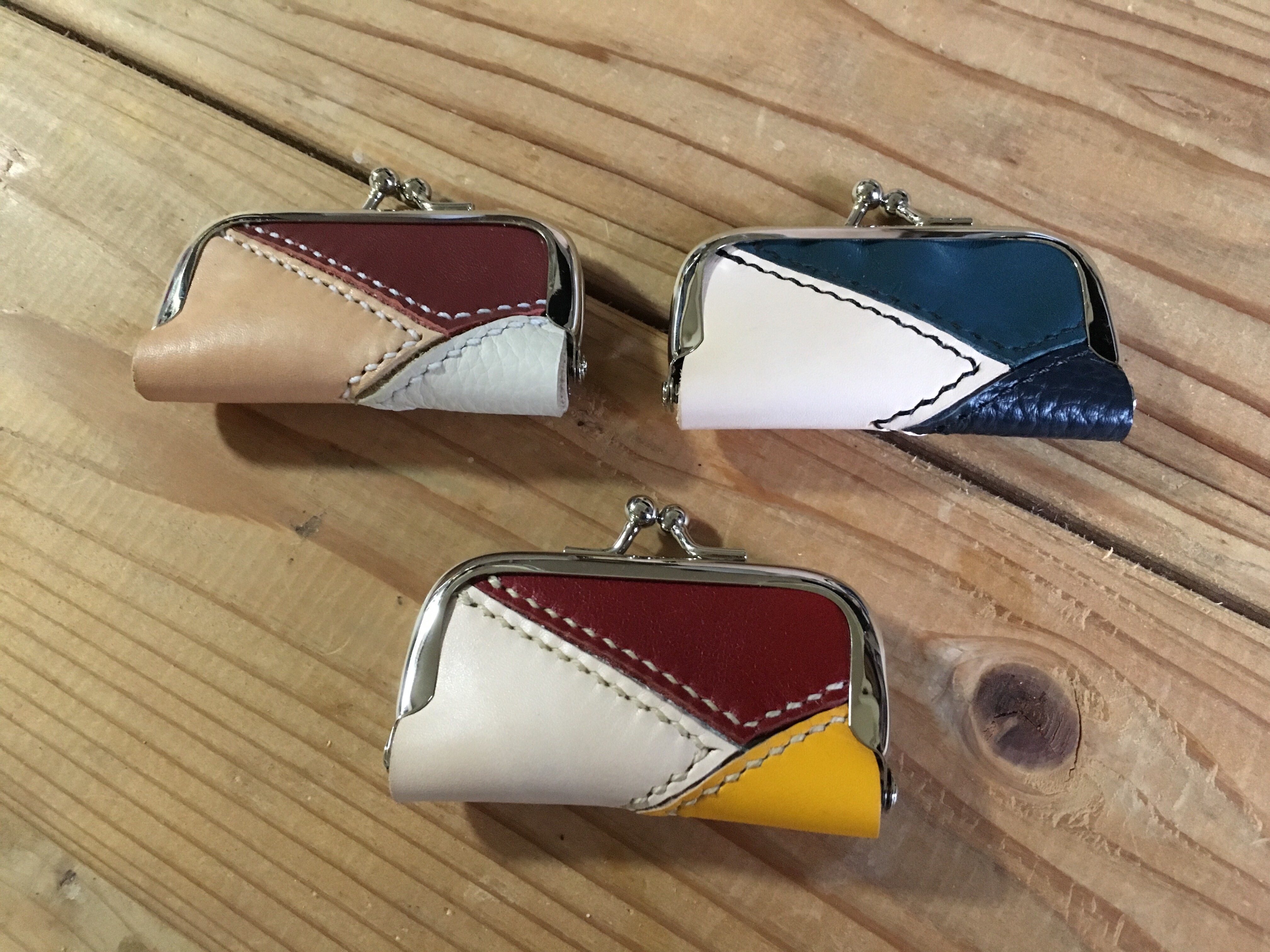 レザー 印鑑ケース パッチワーク 総手縫