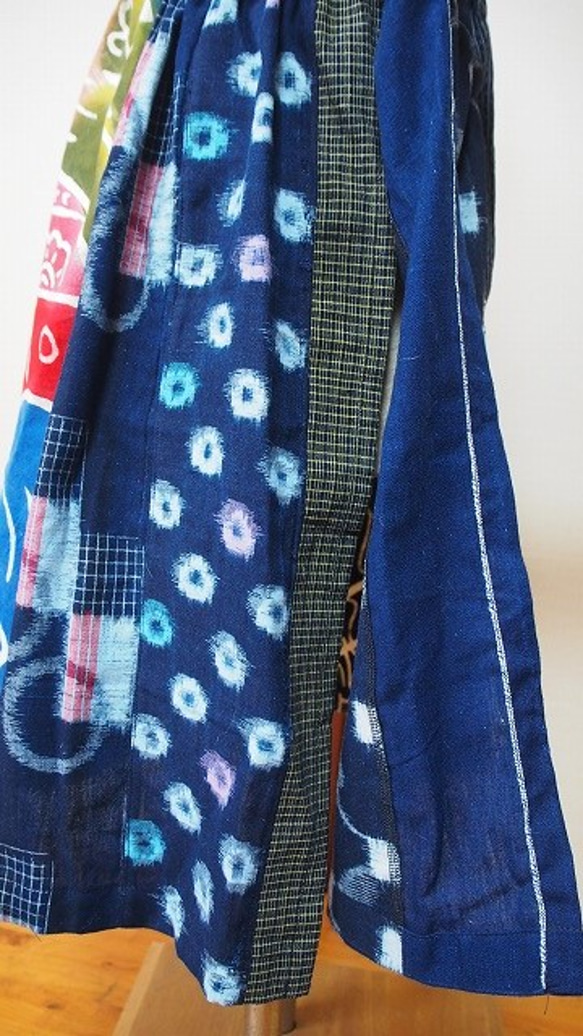 ◆古布藍染木綿絣色々な絣の組み合わせ・巻きスカート 7枚目の画像
