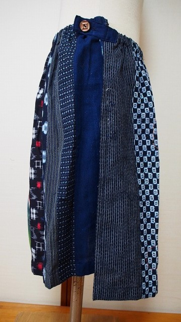 ◆古布藍染木綿絣色々な絣の組み合わせ・巻きスカート 3枚目の画像