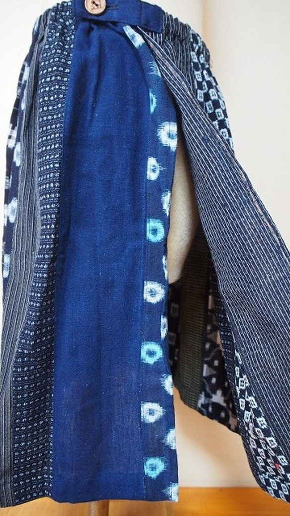 ◆古布藍染木綿絣色々な絣の組み合わせ・巻きスカート 5枚目の画像