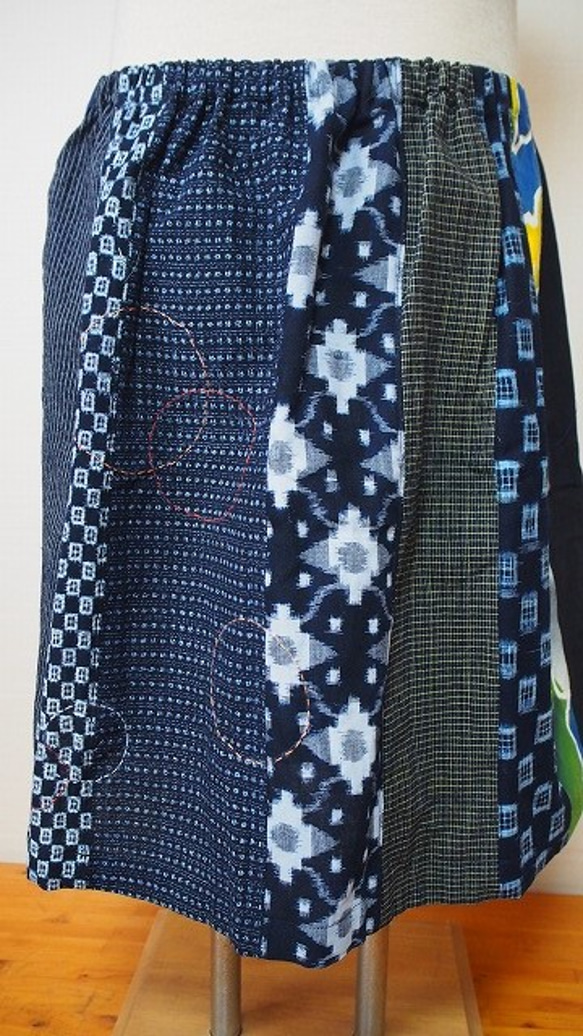 ◆古布藍染木綿絣色々な絣の組み合わせ・巻きスカート 6枚目の画像