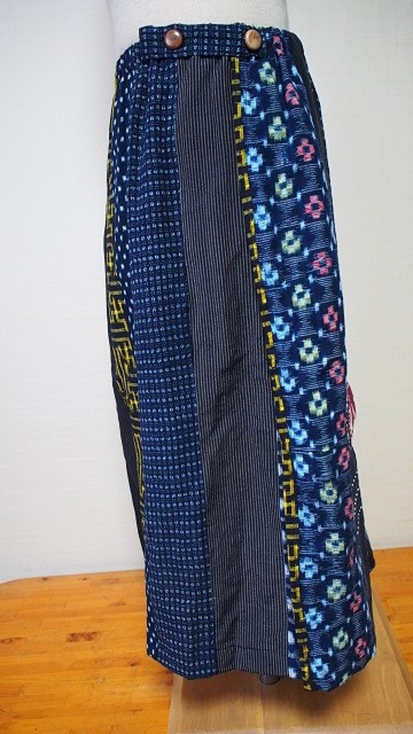 ◆古布藍染木綿絣色々な絣の組み合わせ・巻きスカート長さ65ｃｍ 6枚目の画像