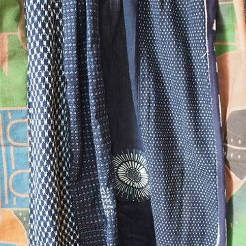 【メーカー公式ショップ】 ◇古布藍染木綿絣色々な絣の組み合わせ・巻きスカート長さ60cm スカート