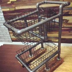 丸パイプ　柵　インテリア　インダストリアル風 受注製作】インダストリアル風 インテリア 雑貨 ショッピングカート 棚