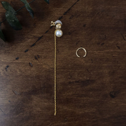 珍珠 x 金 x 長鏈耳夾 | 耳夾耳夾耳環 | EC13 第2張的照片