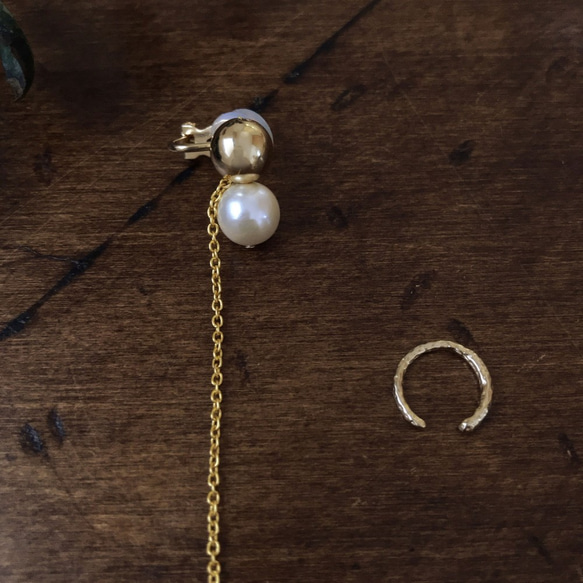 珍珠 x 金 x 長鏈耳夾 | 耳夾耳夾耳環 | EC13 第3張的照片