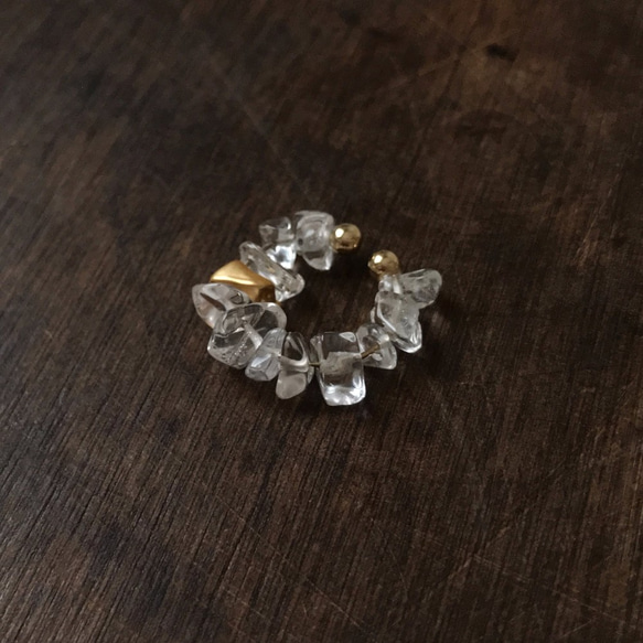 天然石 Sazare 水晶耳夾 | 四月生日石 | 耳夾 | EC3 第3張的照片