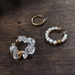 好主意！耳夾 3 件組 | Sazare 水晶、淡水珍珠、錘打金 | 套裝 | 四月和六月生日石 | EC-Set2 第2張的照片
