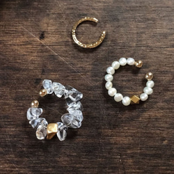 好主意！耳夾 3 件組 | Sazare 水晶、淡水珍珠、錘打金 | 套裝 | 四月和六月生日石 | EC-Set2 第1張的照片