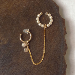 ｜２way｜パールのツインイヤーカフ｜選べるイニシャル｜EC27-2 3枚目の画像