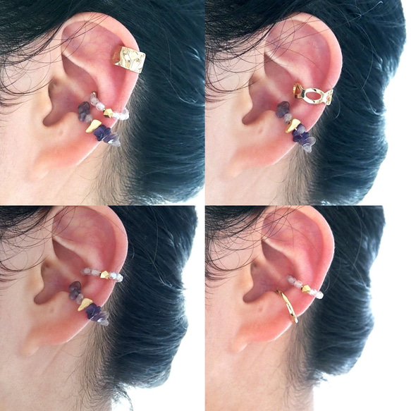 好主意！耳夾 3 件組 | 紫水晶、捷克珠、您選擇的黃金 | 二月生日石 | EC-Set7-3 第7張的照片