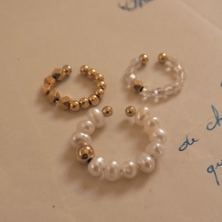 好主意！戒指套/耳套 3 件套 | 大淡水珍珠、捷克珠、金 | 六月誕生石 | EC-Set8 第3張的照片