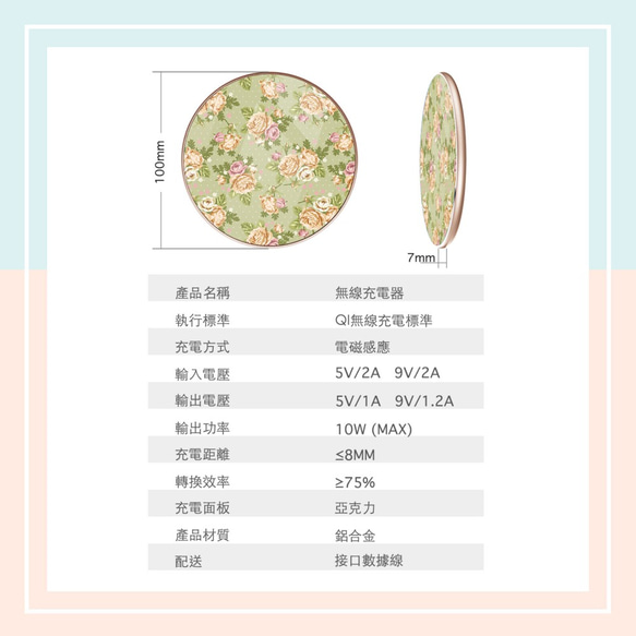 黃碎花圓型快速無線充電器WCAM02B 第10張的照片