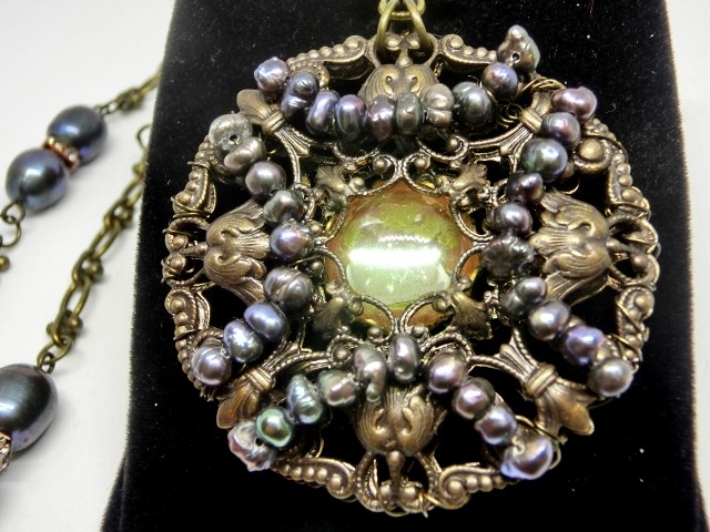 【ドイツ／ガラス】＜送料無料＞サフィレットパールフィリグリーペンダント  Saphiret pendant