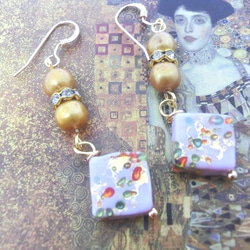 ＜送料無料＞k14GF ベネチアンクリムトのピアス（ピンク）Venetian beads Klimt 2枚目の画像