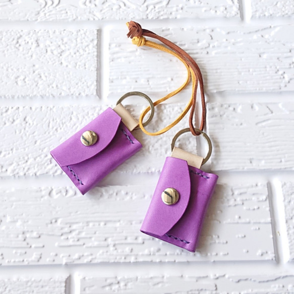 ヌメ革のキーリング マイネ(紫) 6枚目の画像