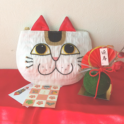 【招福ポーチ】おすまし猫お洒落ポーチ ★招き猫 Japanese lucky cat 3枚目の画像