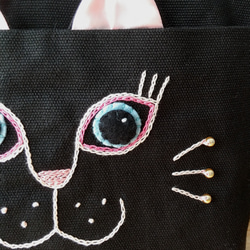 お洒落刺繍猫 トートバッグ 黒猫 6枚目の画像