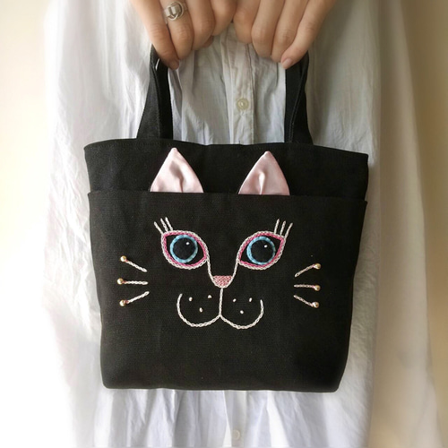 お洒落刺繍猫 トートバッグ 黒猫 トートバッグ ranco 通販 お洒落刺繍猫 トートバッグ 黒猫 トートバッグ ranco 通販