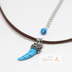 ツノ型ターコイズチャームがカッコイイ！素敵革紐ネックレス